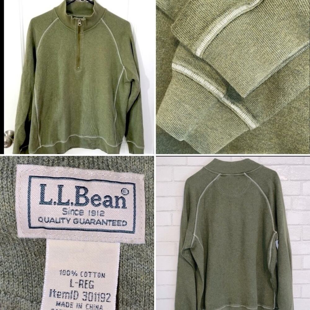 L.L. Bean Men’s Stonecoast 1/4 Zip Pullover Olive Green Traditional Fit LG EUC